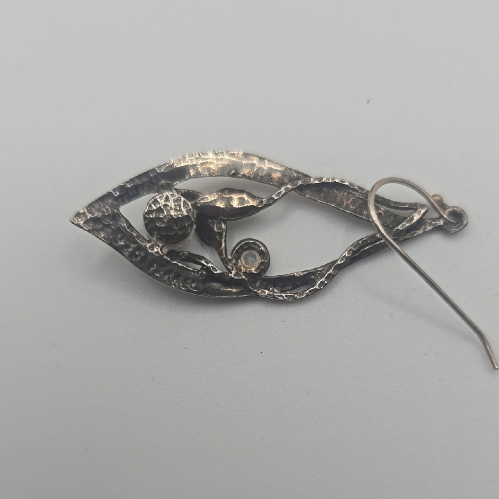 Noa Zuman Earrings Israel Hammered Sterling Silver Modernist Leaf With Perl - Picture 3 of 5